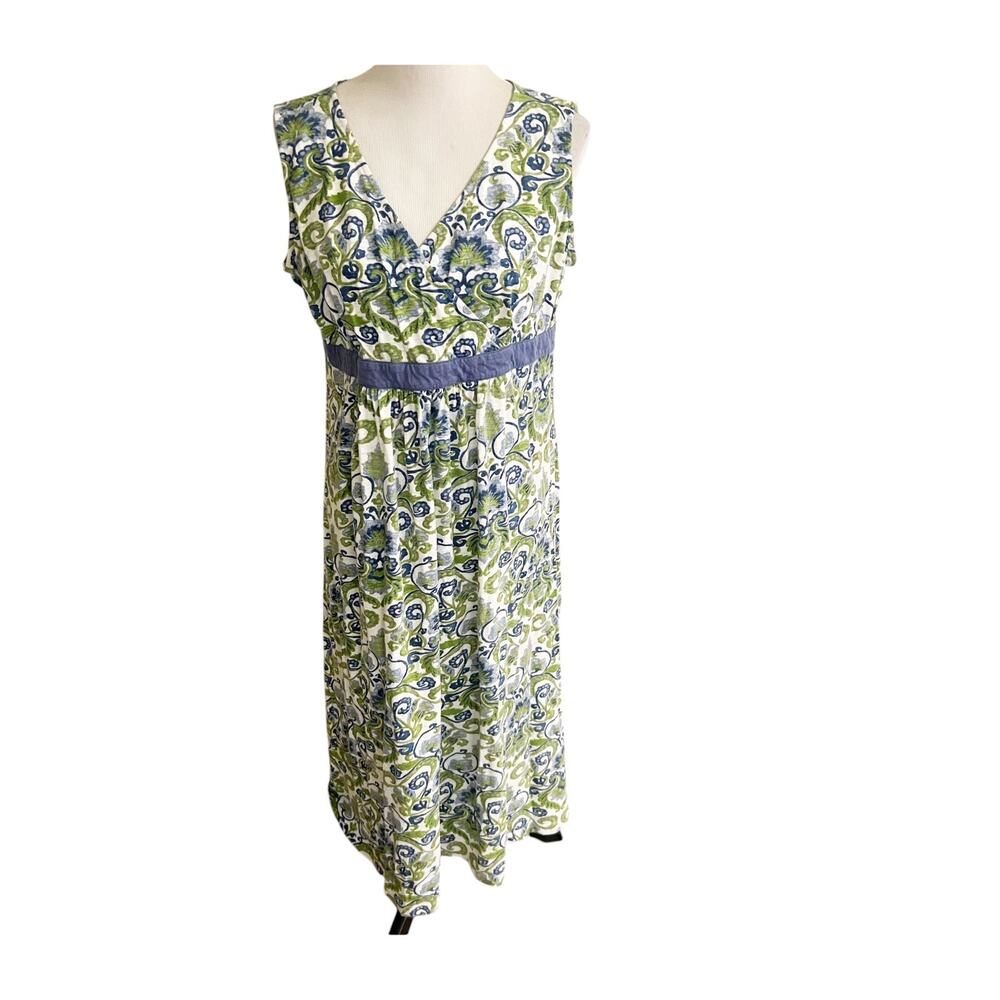 Tommy Hilfiger Maxi Dress Women's 1X Green Blue Floral V-Neck Sleeveless Preppy
